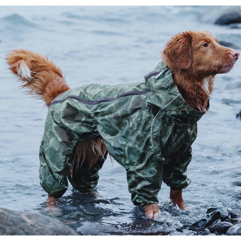 Hurtta Dog Green Downpour Suit Camo Waterproof Adjustable Waist 50M CM/20M IN